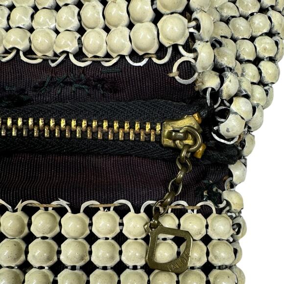 Vintage 40's Whiting & Davis Alumesh Handbag Purse Cream Beaded Evening Bag - Picture 10 of 13